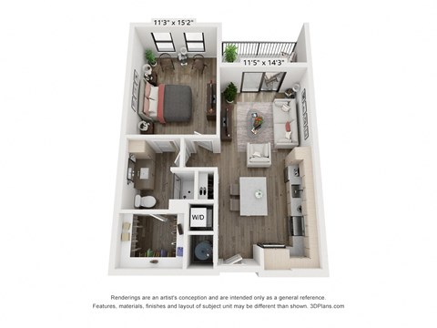 Floor plan for 1 bed, 1 bath, 702 sqft